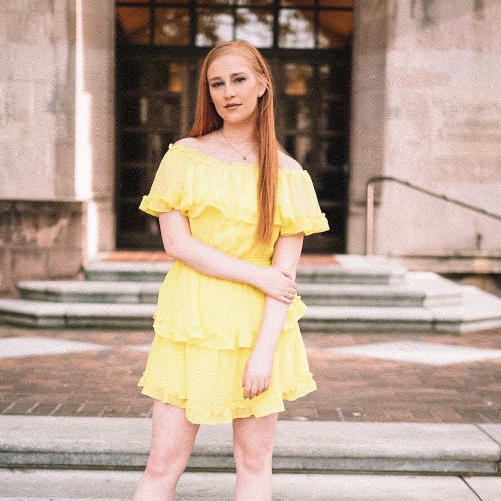 SALE! Neon Ruffled Off the Shoulder Chiffon Dress - Picture 2 of 8